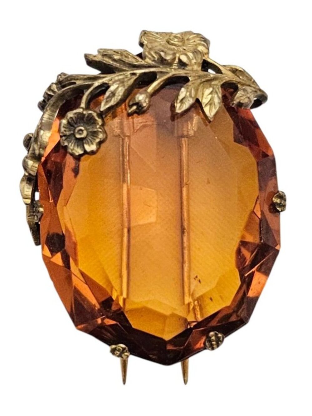 Topaz Glass Floral Art Nouveau-Style Dress Fur Clip, J9